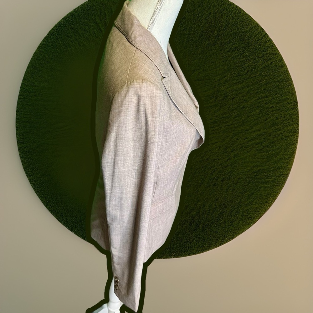 Saks Fifth Avenue Collection Heathered Tan Wool Whipstitch Trim Blazer Size 8 - Picture 10 of 15